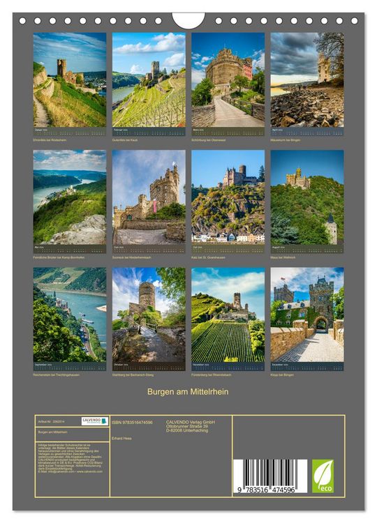 Produktbild: Burgen am Mittelrhein (Wandkalender 2026 DIN A4 hoch), CALVENDO Monatskalender