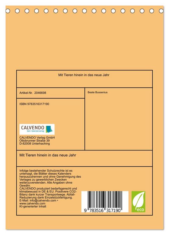 Produktbild: Mit Tieren hinein in das neue Jahr (Tischkalender 2026 DIN A5 hoch), CALVENDO Monatskalender