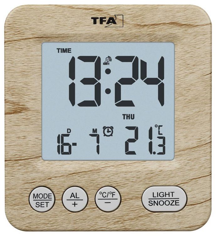 Produktbild: TFA Dostmann 60.2567.08 Funk Wecker Holz, Braun Alarmzeiten 1