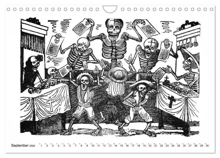 Produktbild: Calaveras - Totenk&ouml;pfe und Skelette (Wandkalender 2026 DIN A4 quer), CALVENDO Monatskalender