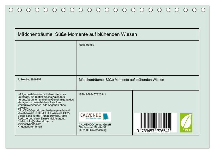 Produktbild: M&auml;dchentr&auml;ume. S&uuml;&szlig;e Momente auf bl&uuml;henden Wiesen (Tischkalender 2026 DIN A5 quer), CALVENDO Monatskalender