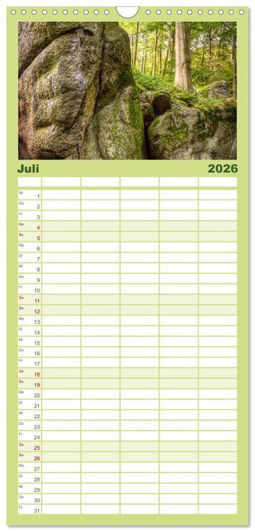 Produktbild: Familienplaner 2026 - Der Odenwald und das Felsenmeer mit 5 Spalten (Wandkalender, 21 x 45 cm) CALVENDO