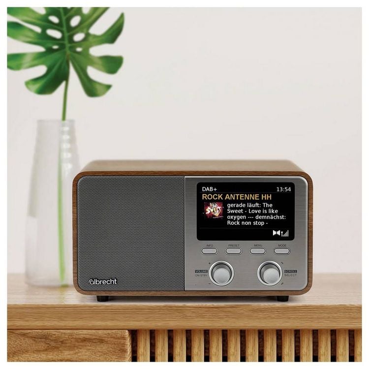 Produktbild: Albrecht DR 760 Tischradio DAB+, UKW DAB+, AUX, Bluetooth&reg; Echtholzgeh&auml;use, Inkl. Lautsprecherbox Holz, Braun, Silber
