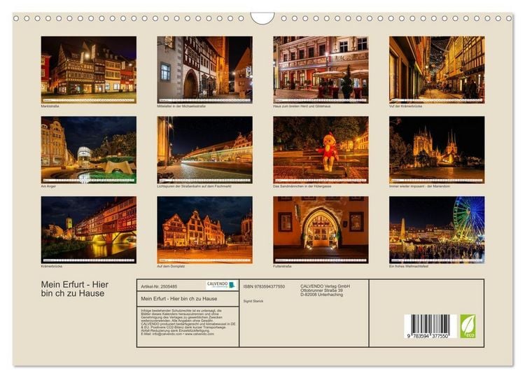Produktbild: Mein Erfurt - Hier bin ch zu Hause (Wandkalender 2027 DIN A3 quer), CALVENDO Monatskalender