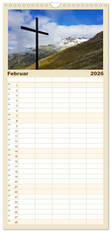 Produktbild: Familienplaner 2026 - Alpen Blick mit 5 Spalten (Wandkalender, 21 x 45 cm) CALVENDO