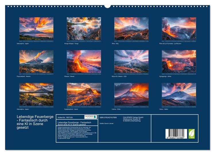Produktbild: Lebendige Feuerberge - Fantastisch durch eine KI in Szene gesetzt (hochwertiger Premium Wandkalender 2026 DIN A2 quer), Kunstdruck in Hochglanz