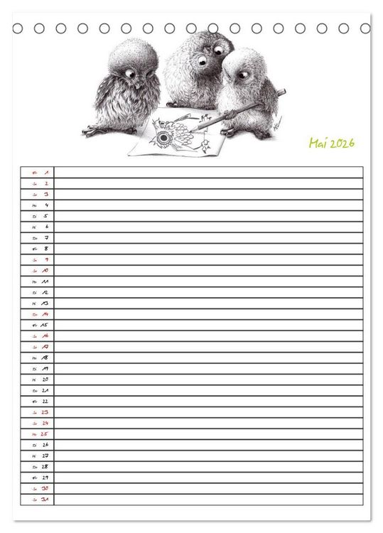 Produktbild: Tieronisch Eulen (Tischkalender 2026 DIN A5 hoch), CALVENDO Monatskalender