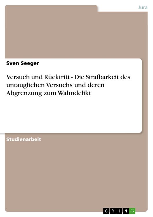 Produktbild: Versuch und R&uuml;cktritt - Die Strafbarkeit des untauglichen Versuchs und deren Abgrenzung zum Wahndelikt