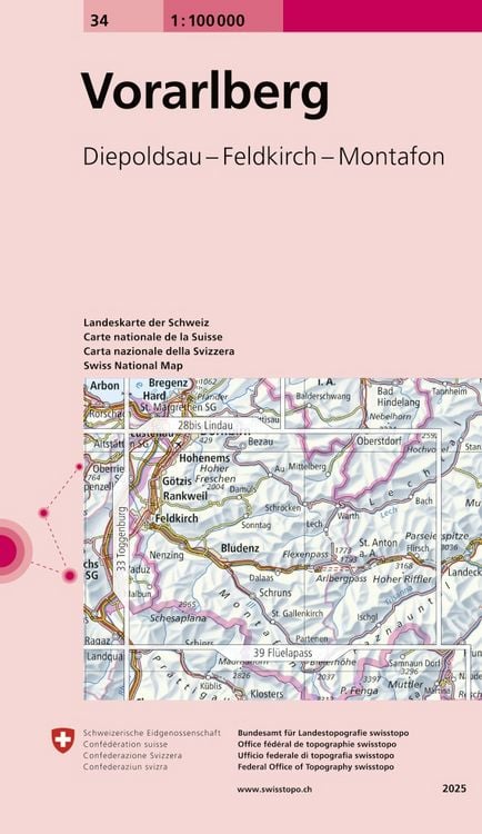 Produktbild: Swisstopo 1 : 100 000 Vorarlberg