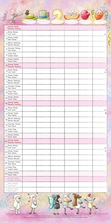 Produktbild: Familienplaner Cartoon 2026 - Broschürenkalender 30x30 cm (30x60 geöffnet) - Kalender mit Platz für Notizen - 6 Spalten - Bildkalender - Wandkalender