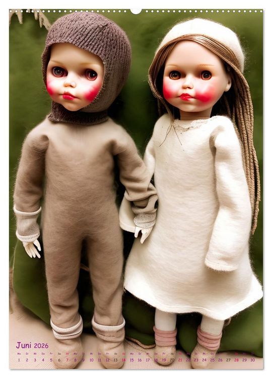Produktbild: Warm angezogen KI Puppenkinder in Wollkleidung (hochwertiger Premium Wandkalender 2026 DIN A2 hoch), Kunstdruck in Hochglanz