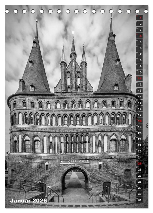 Produktbild: L&Uuml;BECK Monochrome Momente (Tischkalender 2026 DIN A5 hoch), CALVENDO Monatskalender