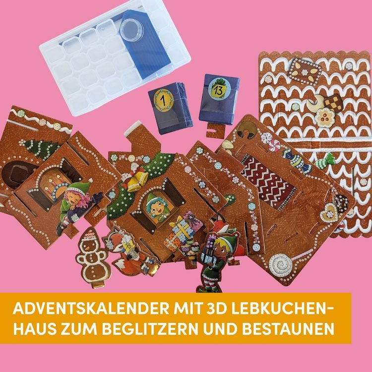 Produktbild: Diamond Painting Adventskalender Lebkuchenhaus. Mit Material und Werkzeug
