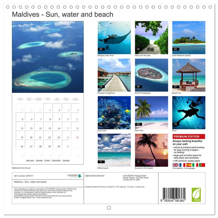 Produktbild: Maldives - Sun, water and beach (Wall Calendar 2026 12 &times; 12 Inch) CALVENDO 12 Month Wall Calendar