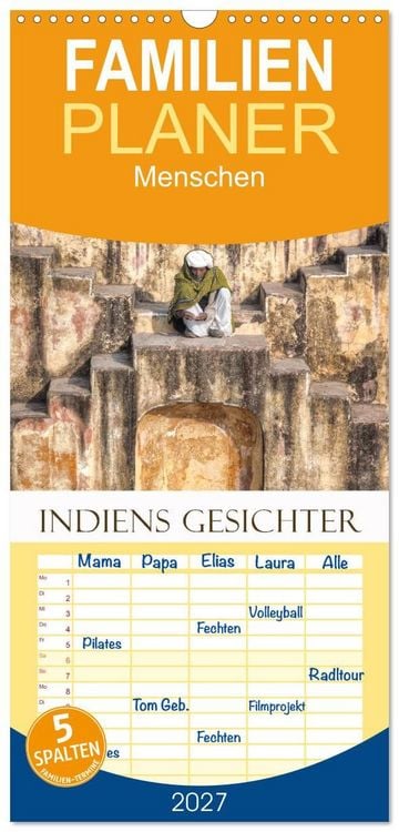 Produktbild: Familienplaner 2027 - Indiens Gesichter mit 5 Spalten (Wandkalender, 21 x 45 cm) CALVENDO