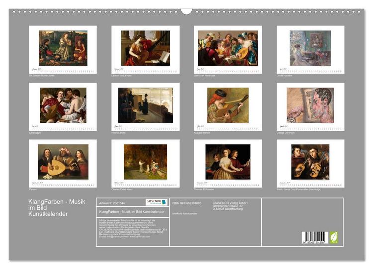 Produktbild: KlangFarben - Musik im Bild Kunstkalender (Wandkalender 2027 DIN A2 quer), CALVENDO Monatskalender