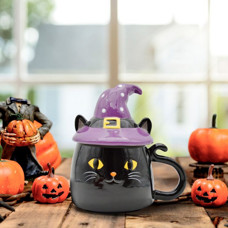 Produktbild: Tr&ouml;tsch Spuktasse mit Deckel Katze Keramiktasse Halloween
