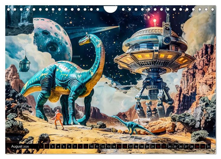 Produktbild: Dinosaurier Sci-Fi - Kampf der Urzeitgiganten im Weltall (Wandkalender 2026 DIN A4 quer), CALVENDO Monatskalender