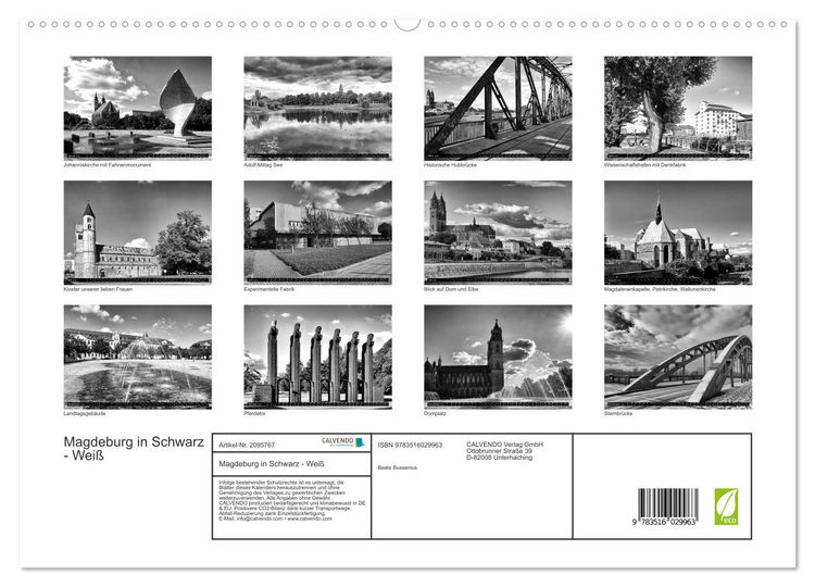 Produktbild: Magdeburg in Schwarz - Wei&szlig; (hochwertiger Premium Wandkalender 2026 DIN A2 quer), Kunstdruck in Hochglanz