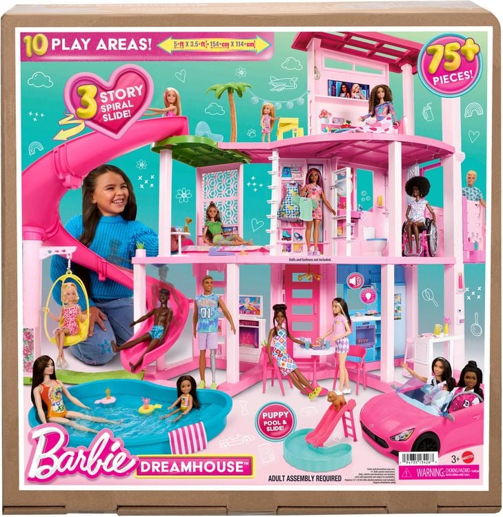 Produktbild: Barbies Traumvilla, mehr als 75 Teile, Poolparty-Puppenhaus mit Rutsche über 3 Etagen