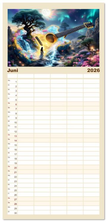 Produktbild: Familienplaner 2026 - Gitarrenhorizonte mit 5 Spalten (Wandkalender, 21 x 45 cm) CALVENDO