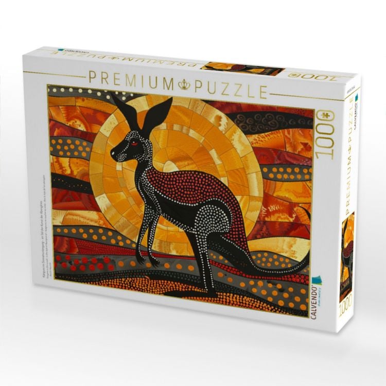 Produktbild: CALVENDO Puzzle K&auml;nguru im Sonnenuntergang - im Stil der Kunst der Aborigines | 1000 Teile Lege-Gr&ouml;&szlig;e 64x48cm Foto-Puzzle f&uuml;r gl&uuml;ckliche Stunden