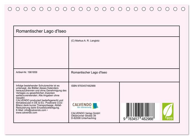 Produktbild: Romantischer Lago d'Iseo (Tischkalender 2026 DIN A5 quer), CALVENDO Monatskalender