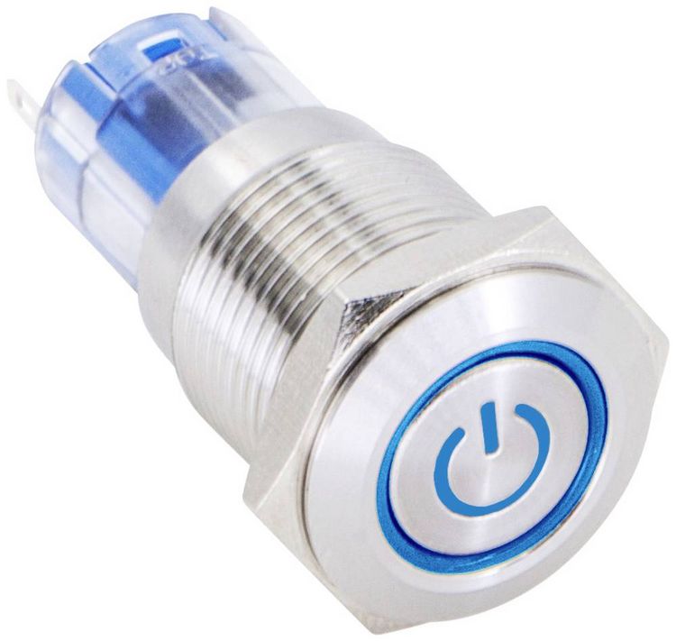Produktbild: TRU COMPONENTS 1303022 LAS2GQF-11ET/B/12V/S/P Drucktaster 48 V/DC 2 A 1 x Ein/(Ein) tastend Blau IP65 1 St.
