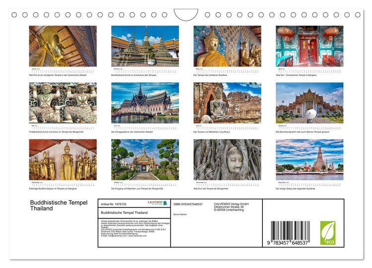 Produktbild: Buddhistische Tempel Thailand (Wandkalender 2026 DIN A4 quer), CALVENDO Monatskalender