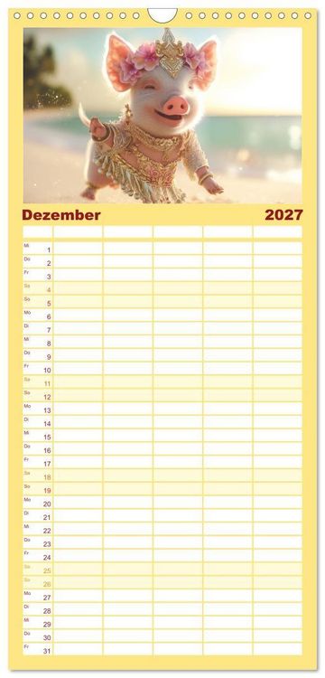 Produktbild: Familienplaner 2027 - Vom Gl&uuml;ck, ein Schweinchen zu sein mit 5 Spalten (Wandkalender, 21 x 45 cm) CALVENDO