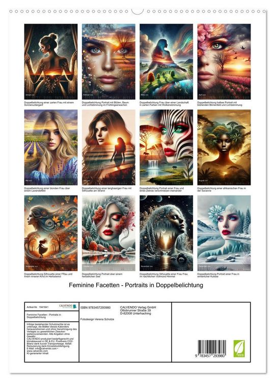 Produktbild: Feminine Facetten - Portraits in Doppelbelichtung (hochwertiger Premium Wandkalender 2026 DIN A2 hoch), Kunstdruck in Hochglanz