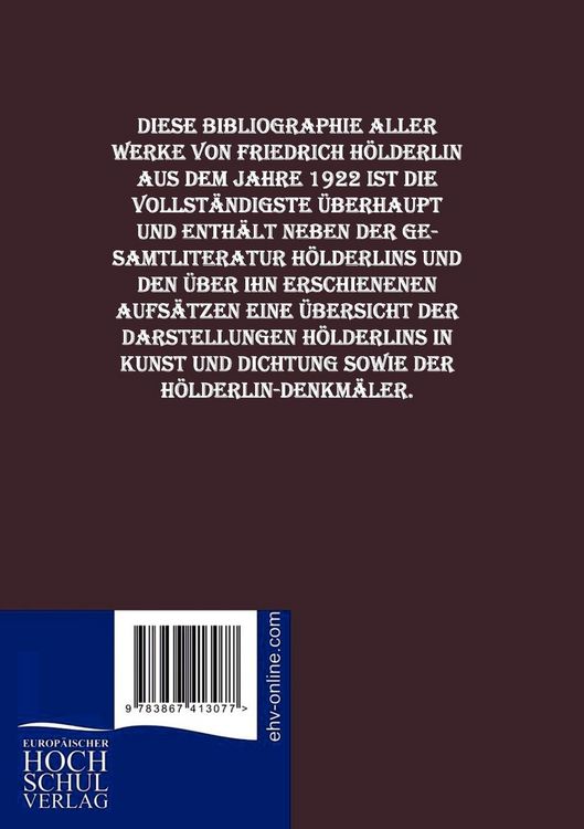 Produktbild: Friedrich H&ouml;lderlin - Eine Bibliographie