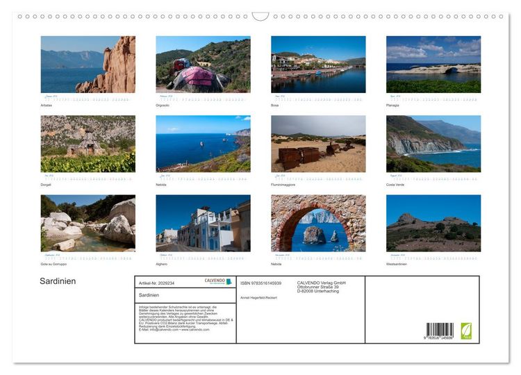 Produktbild: Sardinien (Wandkalender 2026 DIN A2 quer), CALVENDO Monatskalender