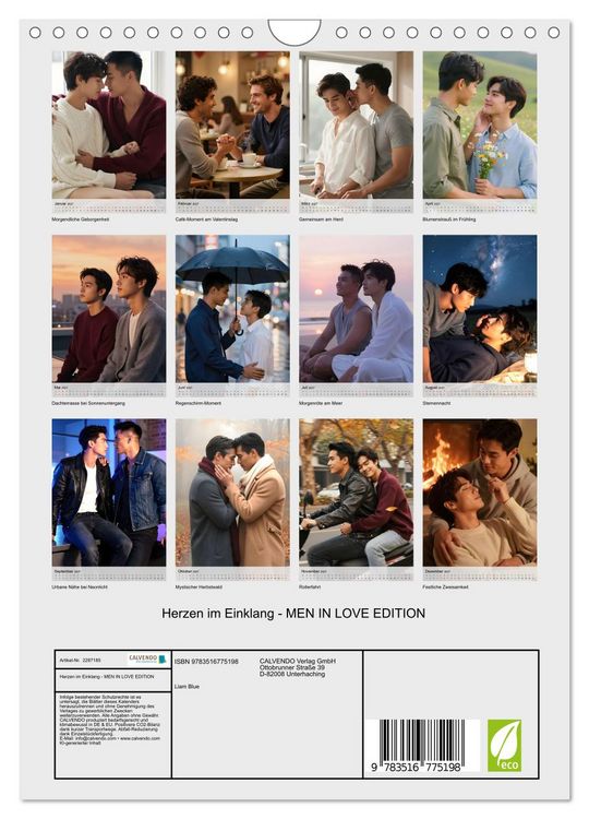 Produktbild: Herzen im Einklang - MEN IN LOVE EDITION (Wandkalender 2027 DIN A4 hoch), CALVENDO Monatskalender