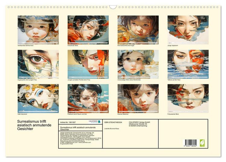 Produktbild: Surrealismus trifft asiatisch anmutende Gesichter (Wandkalender 2026 DIN A2 quer), CALVENDO Monatskalender