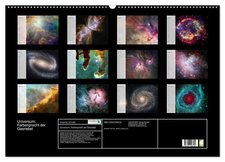 Produktbild: Universum. Farbenpracht der Gasnebel (Wandkalender 2026 DIN A2 quer), CALVENDO Monatskalender