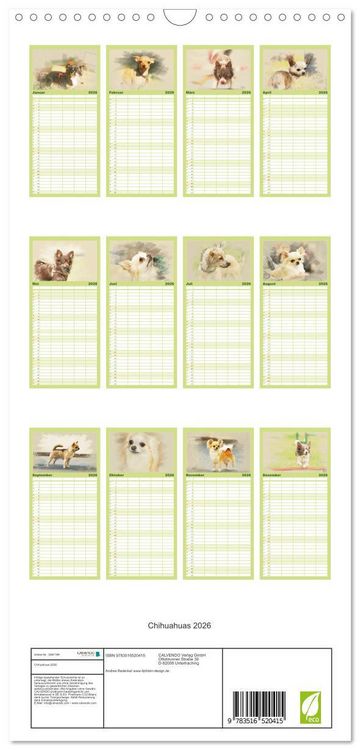 Produktbild: Familienplaner 2026 - Chihuahuas 2026 mit 5 Spalten (Wandkalender, 21 x 45 cm) CALVENDO