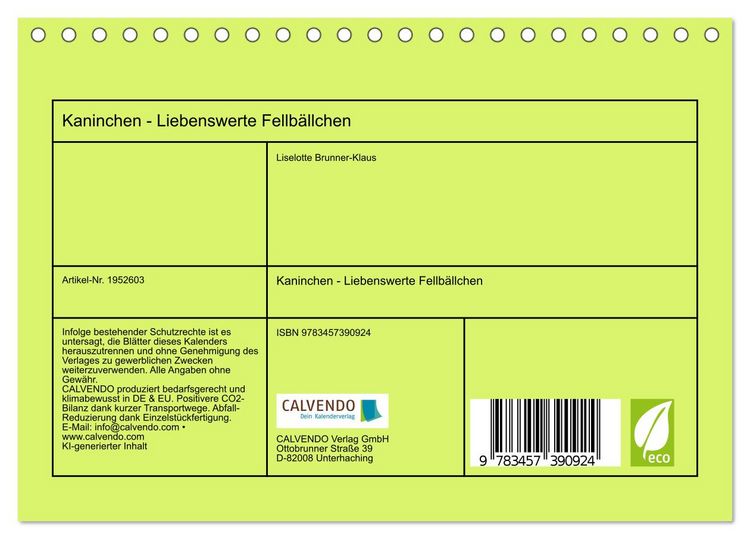 Produktbild: Kaninchen - Liebenswerte Fellb&auml;llchen (Tischkalender 2026 DIN A5 quer), CALVENDO Monatskalender
