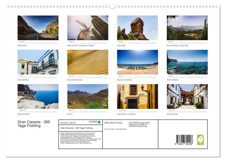 Produktbild: Gran Canaria - 365 Tage Fr&uuml;hling (hochwertiger Premium Wandkalender 2026 DIN A2 quer), Kunstdruck in Hochglanz