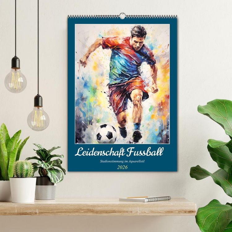 Produktbild: Leidenschaft Fussball. Stadionstimmung im Aquarellstil (Wandkalender 2026 DIN A2 hoch), CALVENDO Monatskalender