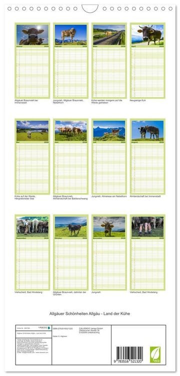 Produktbild: Familienplaner 2026 - Allg&auml;uer Sch&ouml;nheiten Allg&auml;u - Land der K&uuml;he mit 5 Spalten (Wandkalender, 21 x 45 cm) CALVENDO