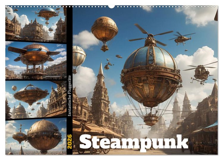 Produktbild: Steampunk - fantastische Flugger&auml;te (Wandkalender 2026 DIN A2 quer), CALVENDO Monatskalender