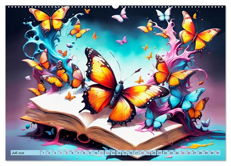 Produktbild: Bunte B&uuml;cherseiten (hochwertiger Premium Wandkalender 2026 DIN A2 quer), Kunstdruck in Hochglanz