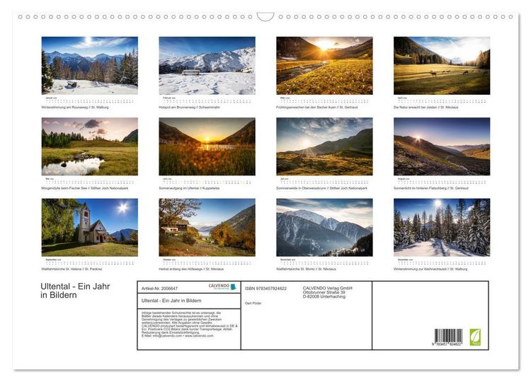 Produktbild: Ultental - Ein Jahr in Bildern (Wandkalender 2026 DIN A2 quer), CALVENDO Monatskalender