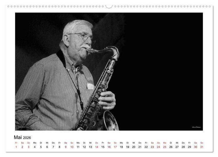 Produktbild: Internationale Meister des Jazz in Schwarzwei&szlig; (Wandkalender 2026 DIN A2 quer), CALVENDO Monatskalender