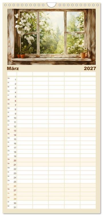 Produktbild: Familienplaner 2027 - Aus dem Fenster geblickt mit 5 Spalten (Wandkalender, 21 x 45 cm) CALVENDO