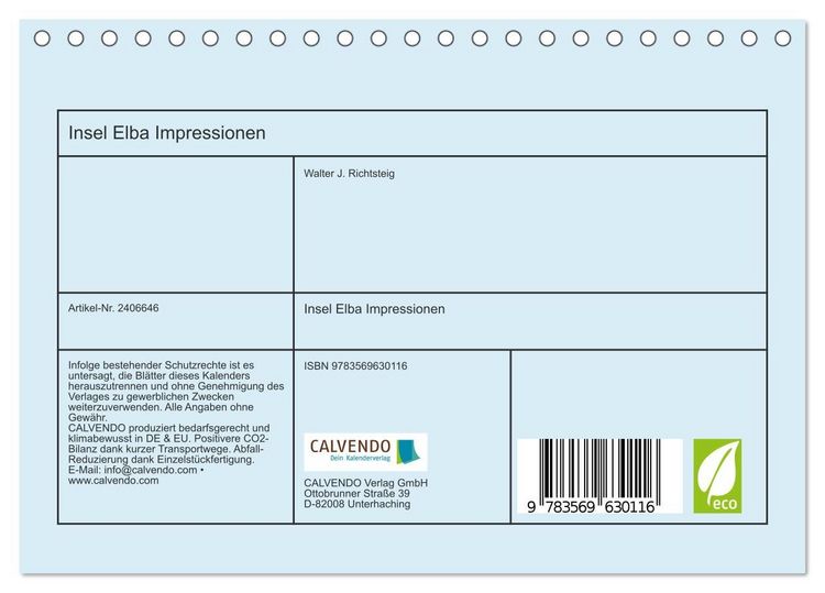 Produktbild: Insel Elba Impressionen (Tischkalender 2027 DIN A5 quer), CALVENDO Monatskalender