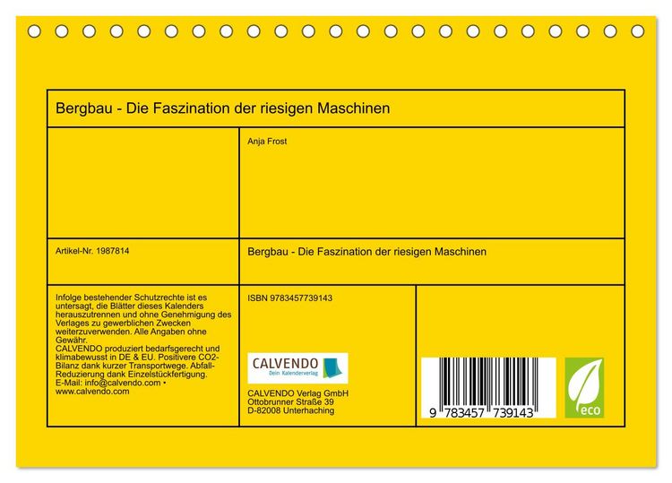 Produktbild: Bergbau - Die Faszination der riesigen Maschinen (Tischkalender 2026 DIN A5 quer), CALVENDO Monatskalender