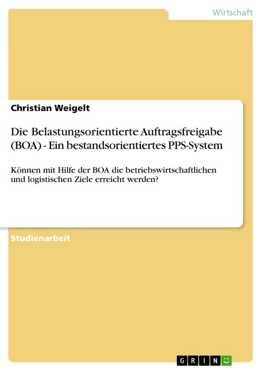Produktbild: Die Belastungsorientierte Auftragsfreigabe (BOA) - Ein bestandsorientiertes PPS-System