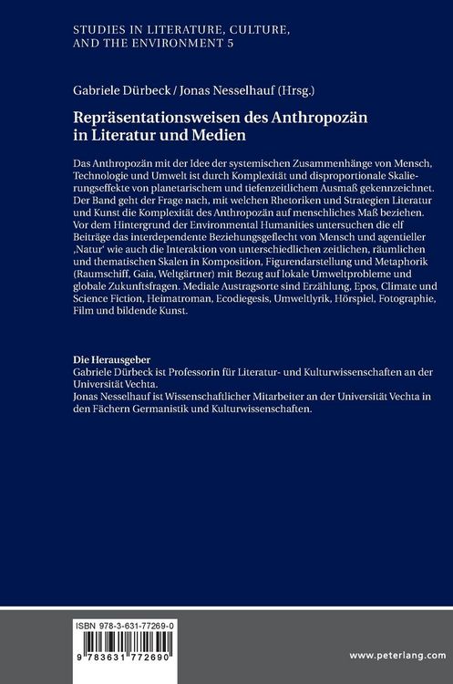 Produktbild: Repr&auml;sentationsweisen des Anthropoz&auml;n in Literatur und Medien